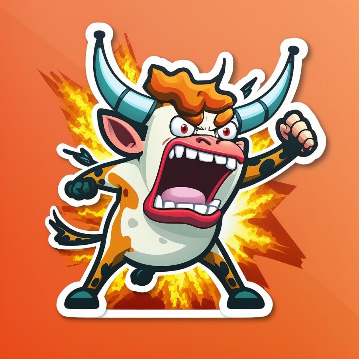 Angry cow cartoon sticker