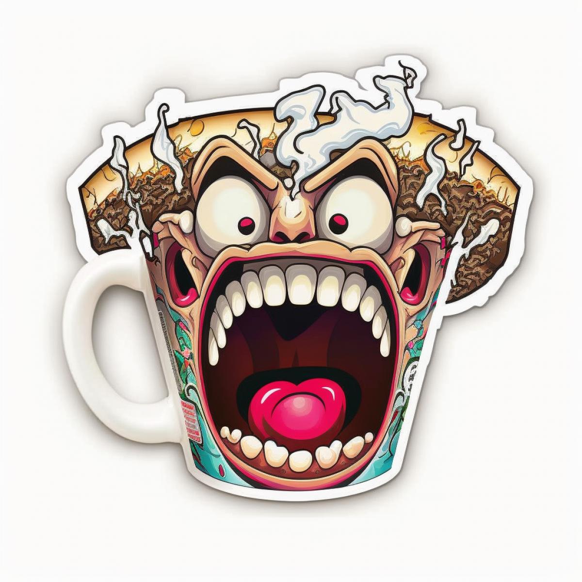 crazy cup of coffee, sticker, white background