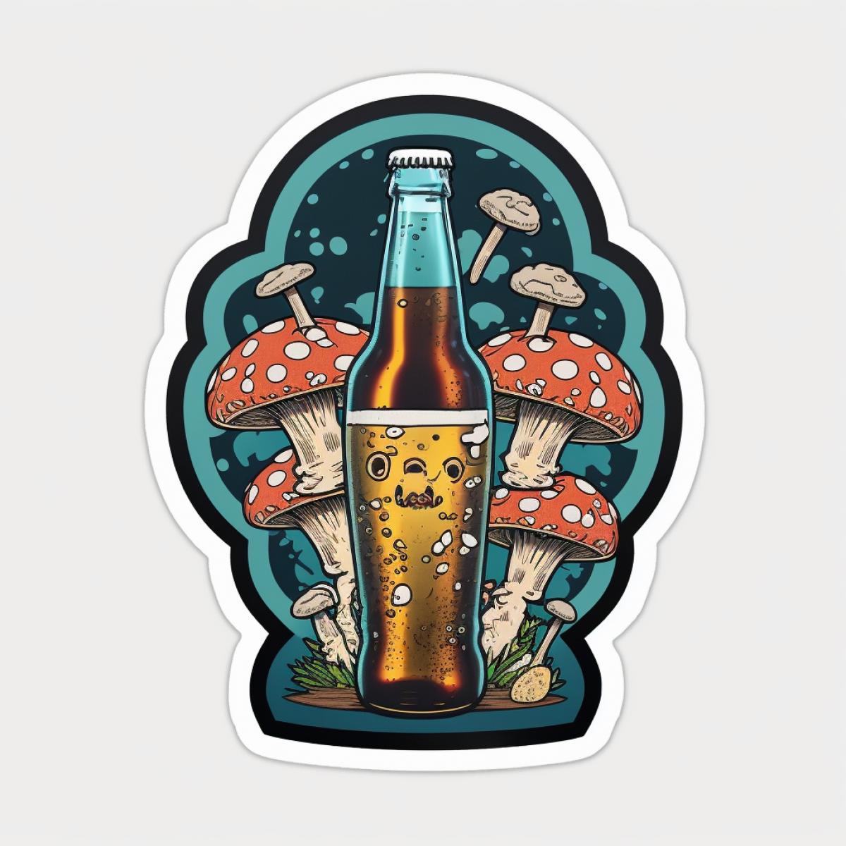 sentient mushrooms drink beer sticker