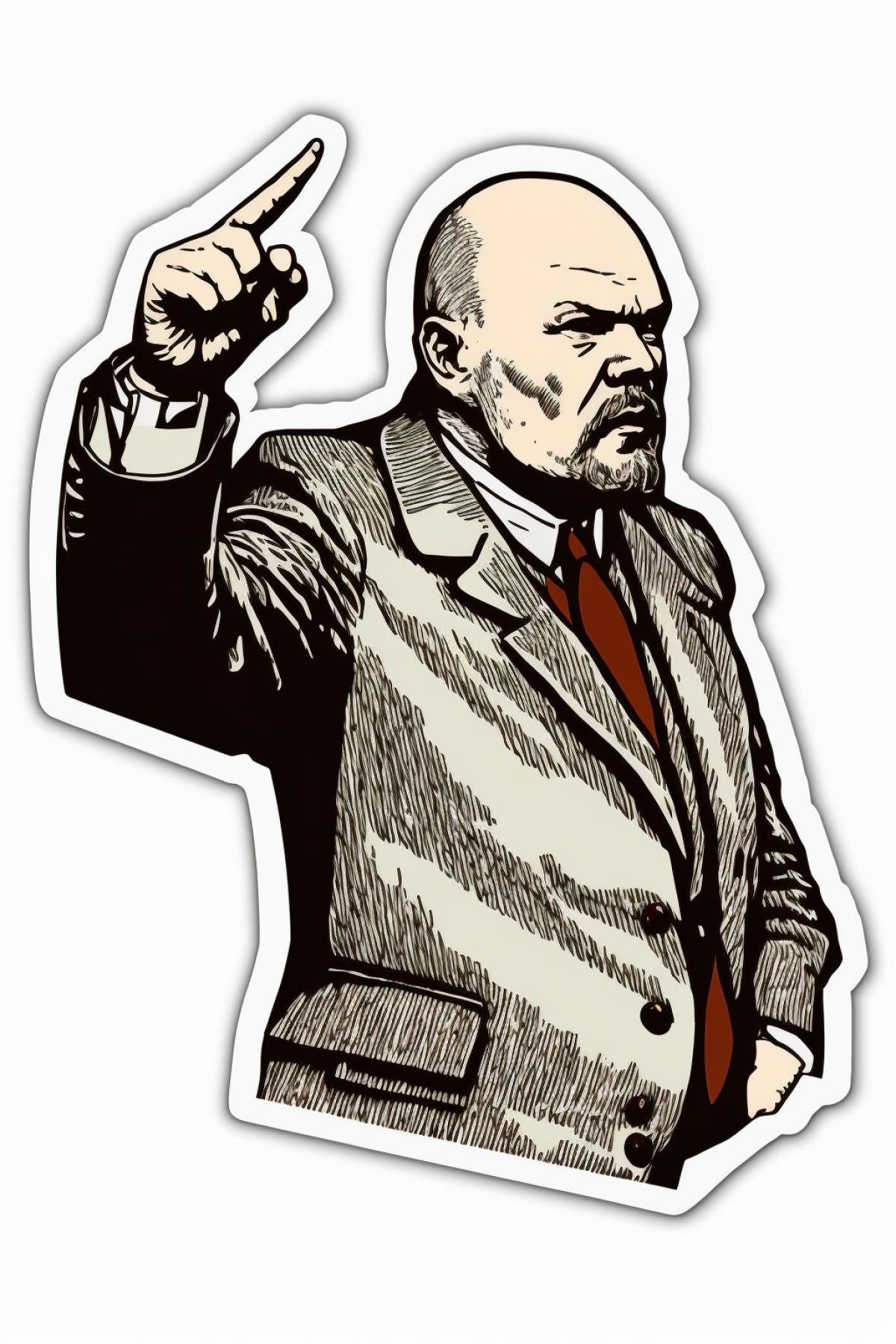 Lenin shows us the direction, sticker, white background