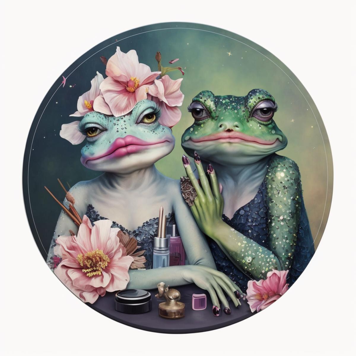 Frogs glamorous with bright make-up, sticker