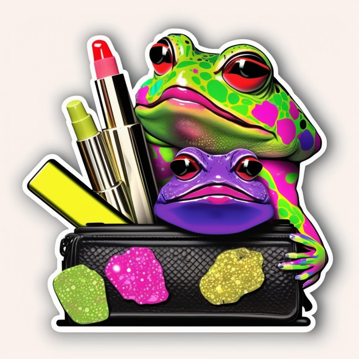 Frogs glamorous with bright make-up, sticker