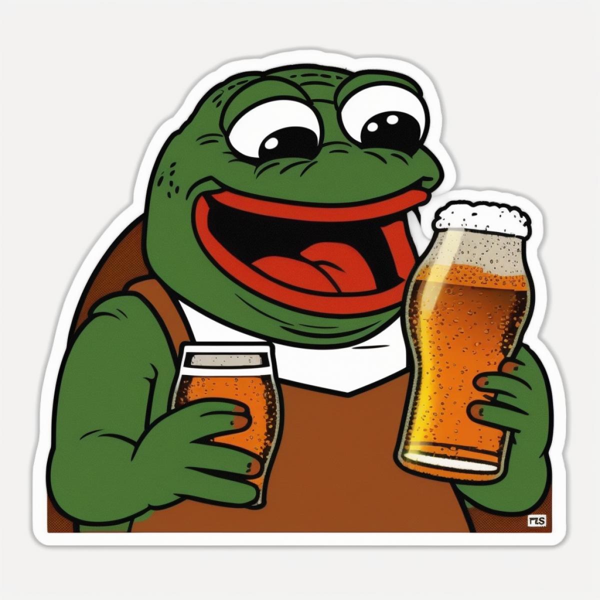 Happy Pepe with beer sticker