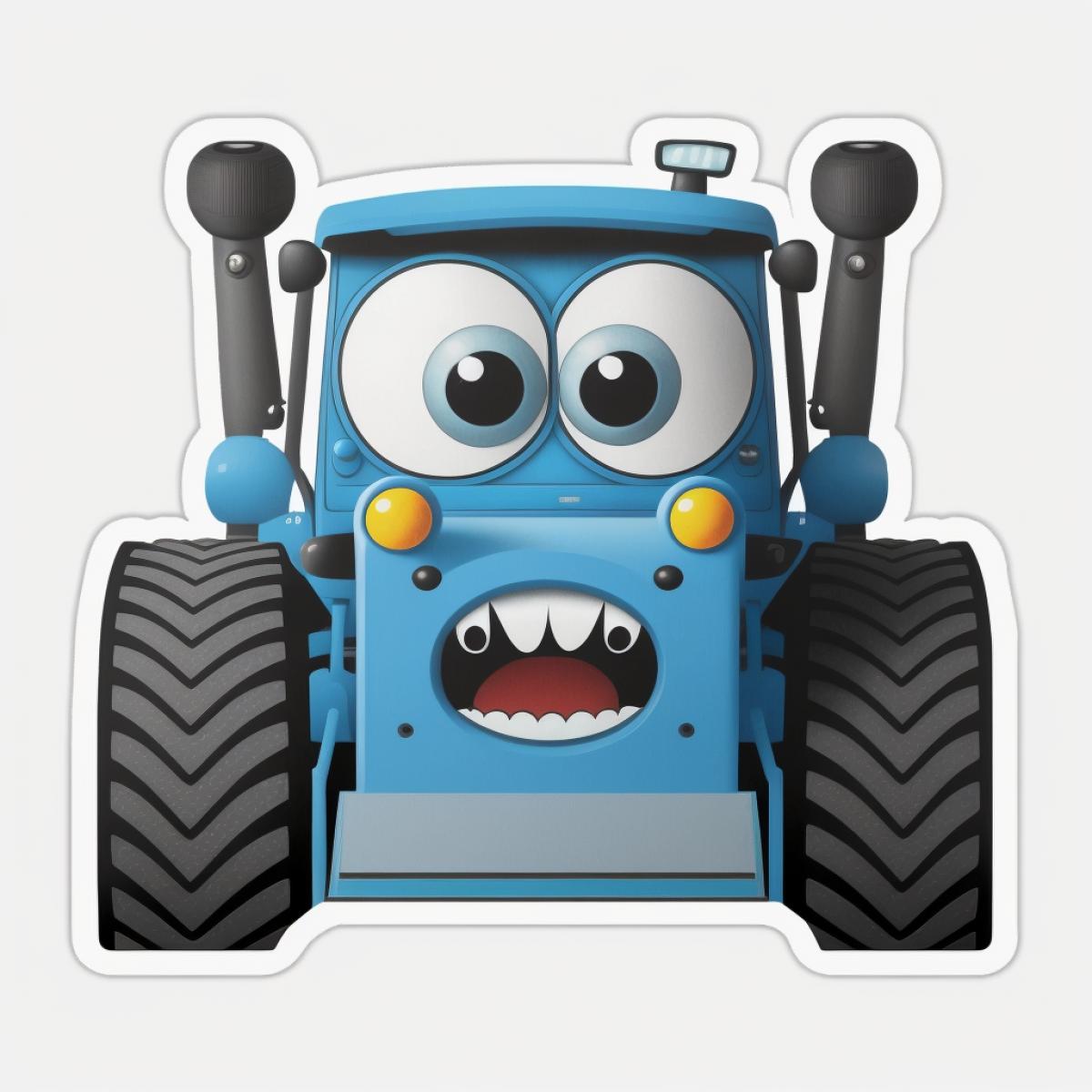 Blue tractor with eyes sticker
