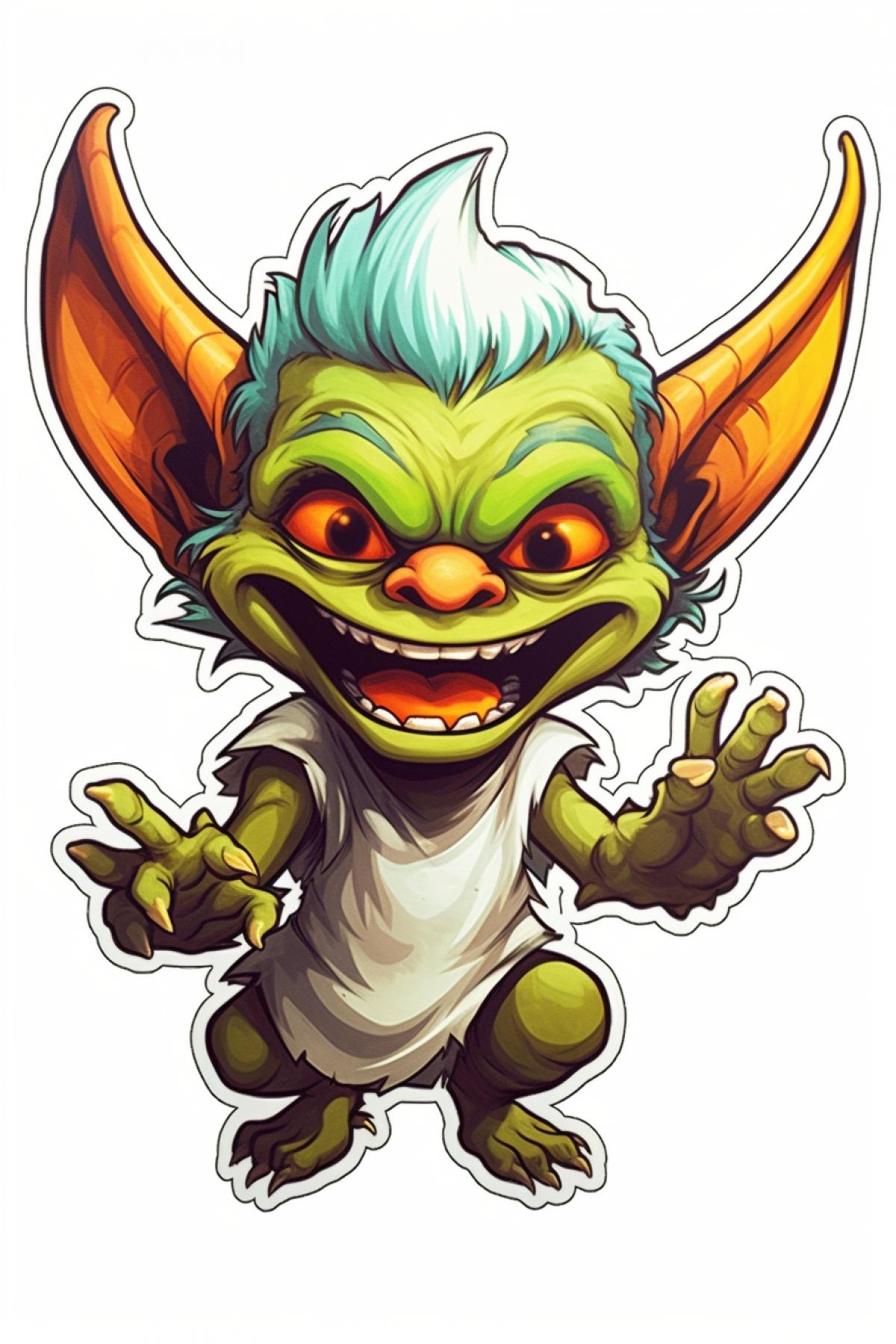 Cheerful imp, white background, sticker