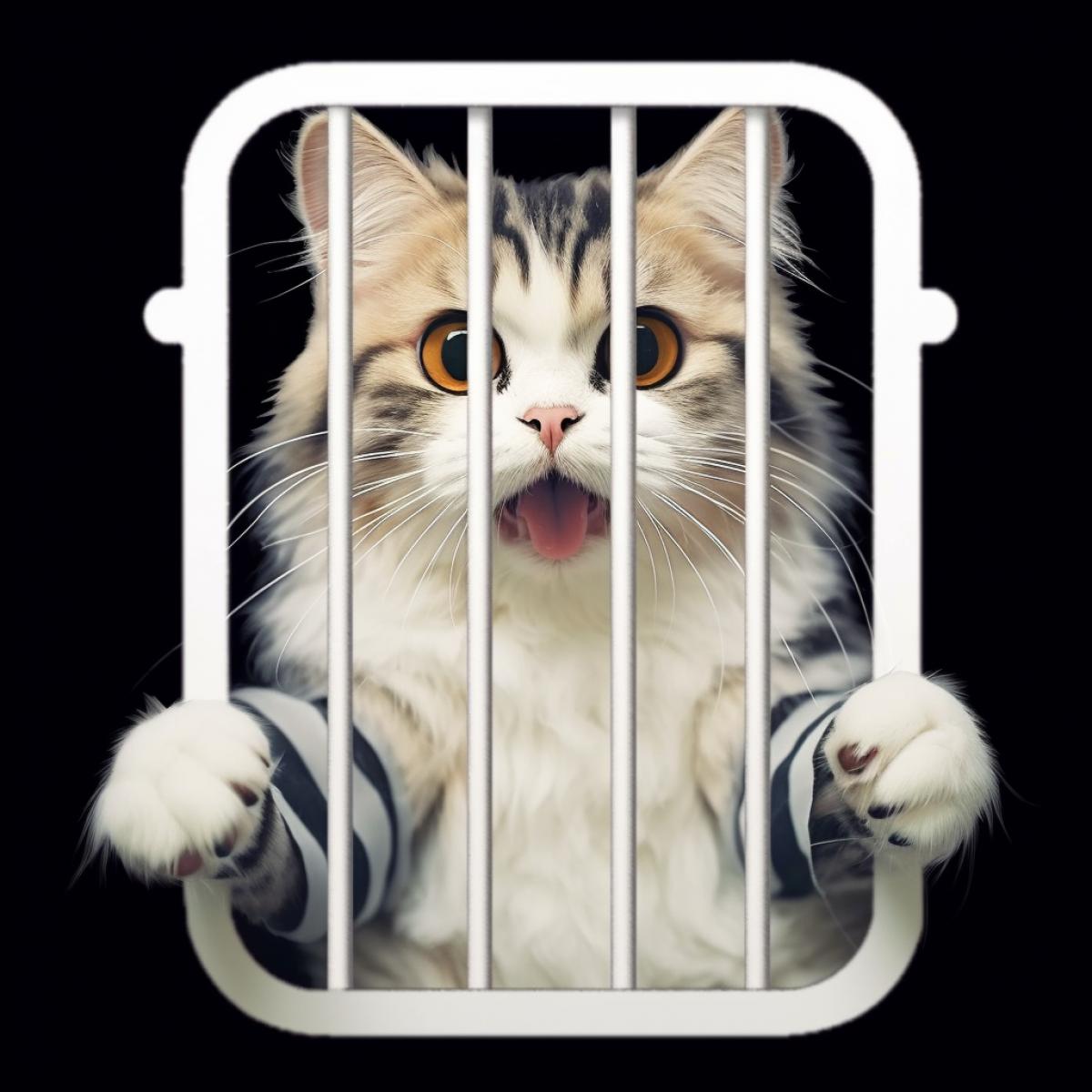 Surprised cat prison, white background, sticker