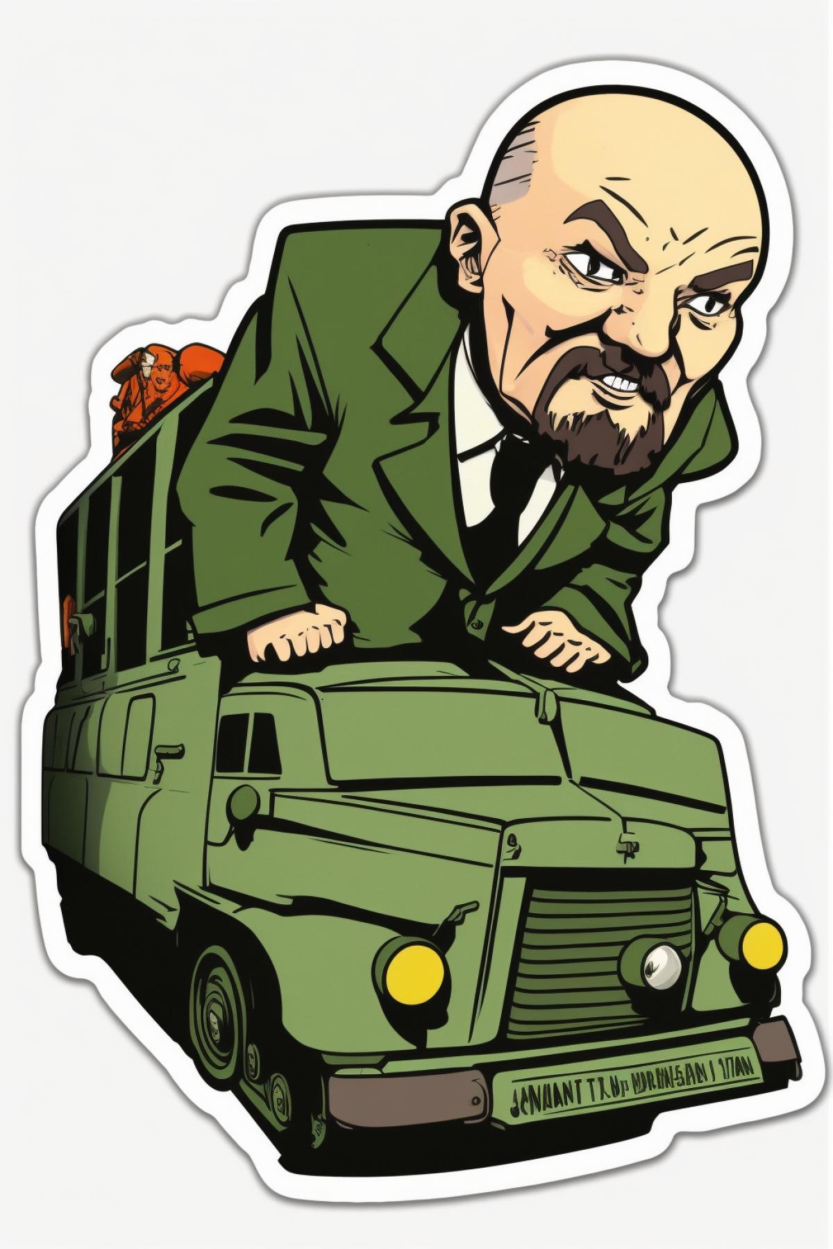 Sticker Lenin on an armored car