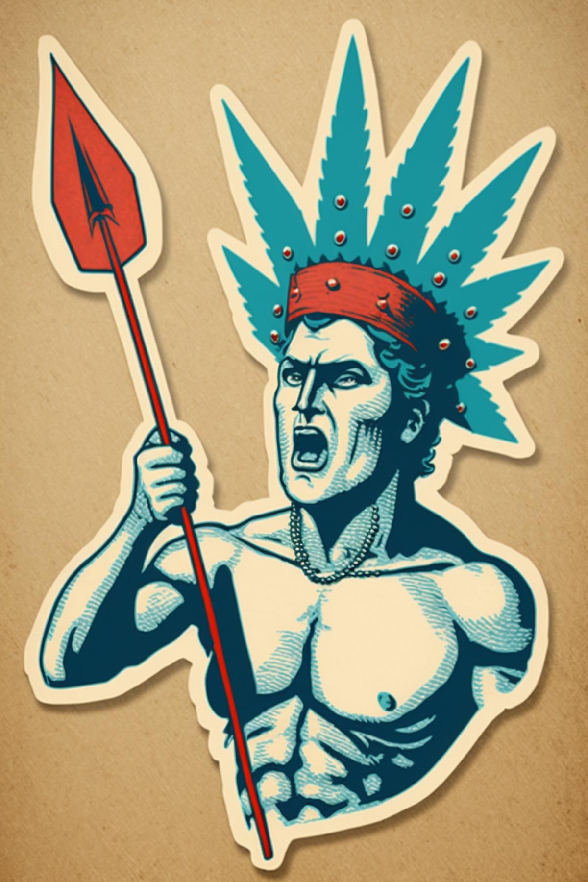 Sticker capitalist pierced with a spear.