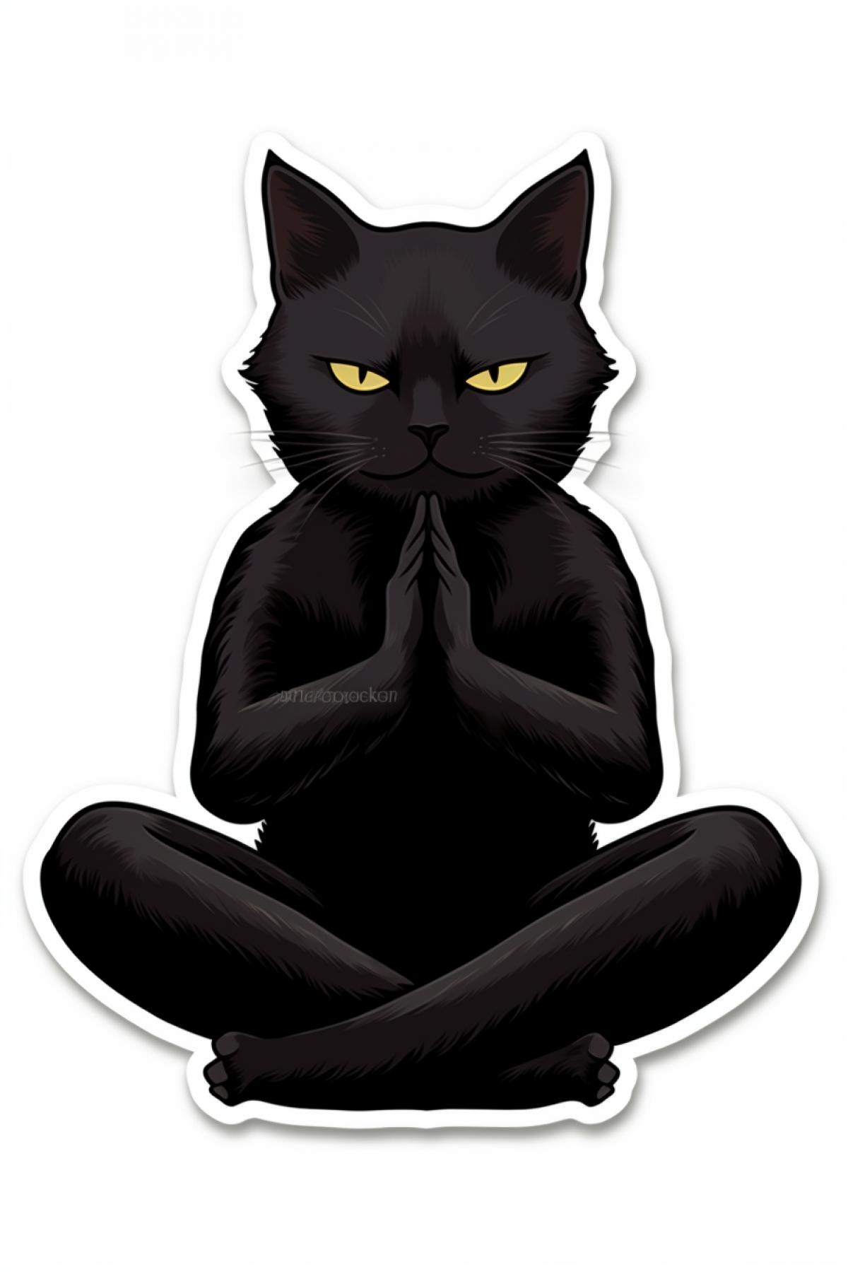 Kitten meditating, white background, sticker