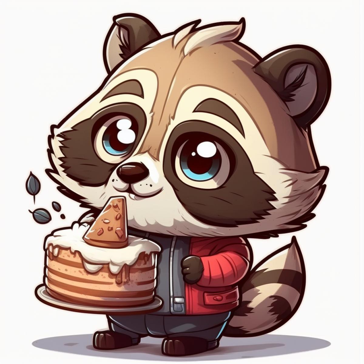Cute raccoon. Im bringing the cake! Telegram sticker.