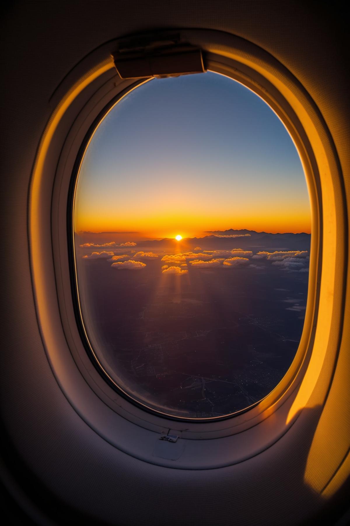 beautiful sunset from the window of an airplane in flight