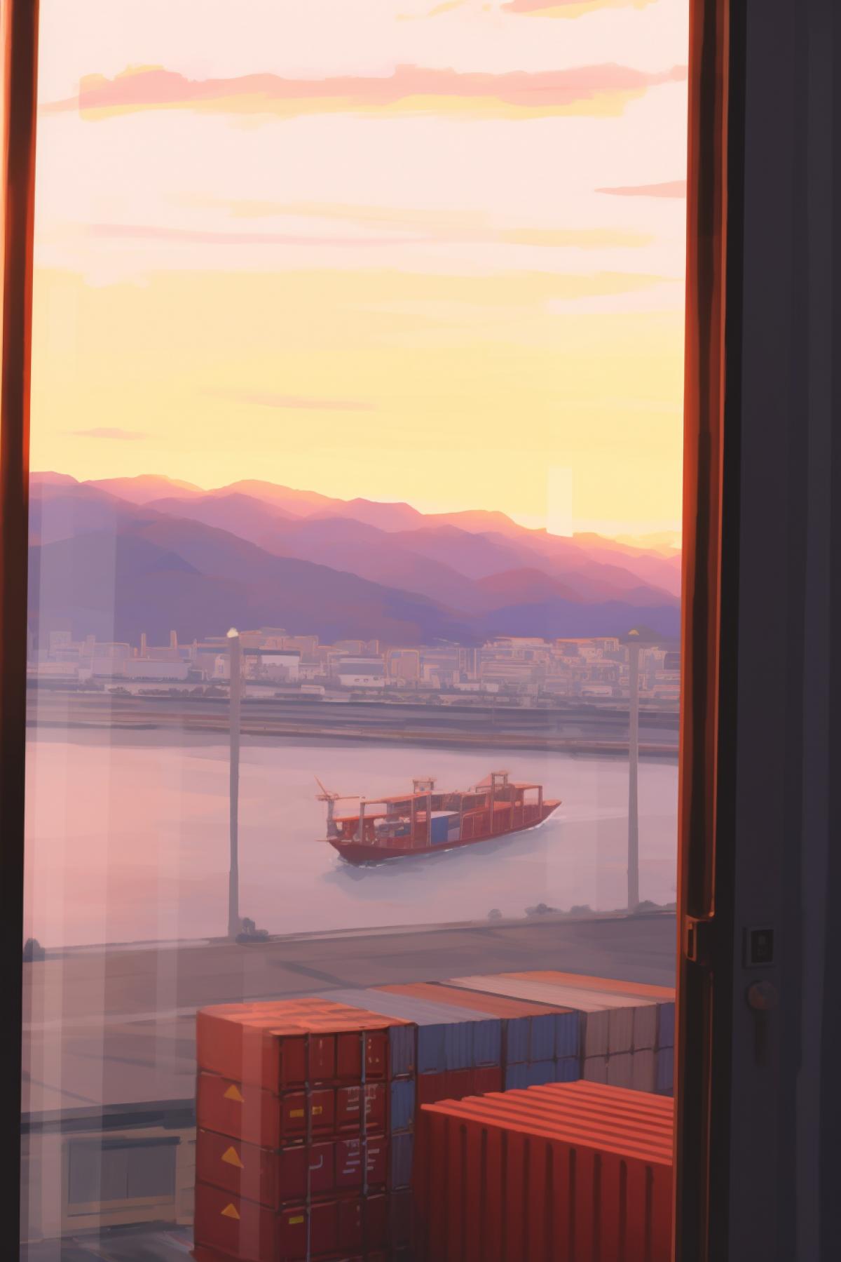 View from the window on the industrial city and mountains of ore