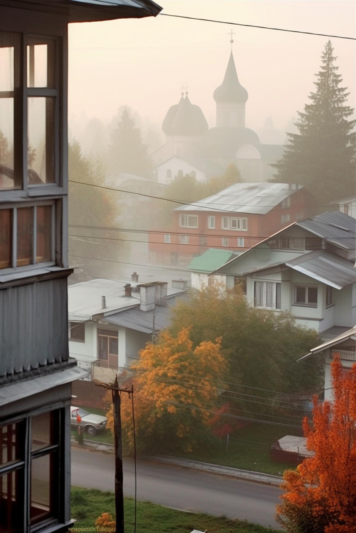 Peerless Russian view from the window, fog