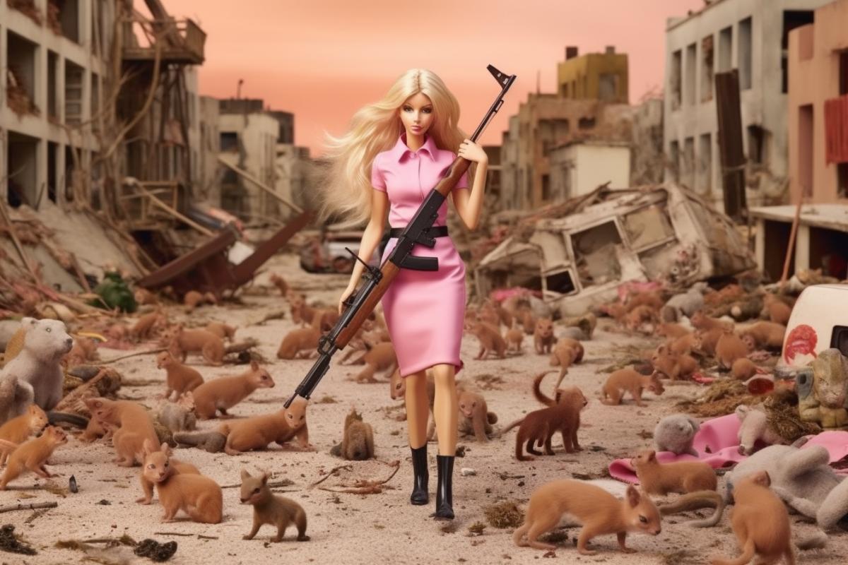 Barbie in a post-apocalyptic world survives with rats