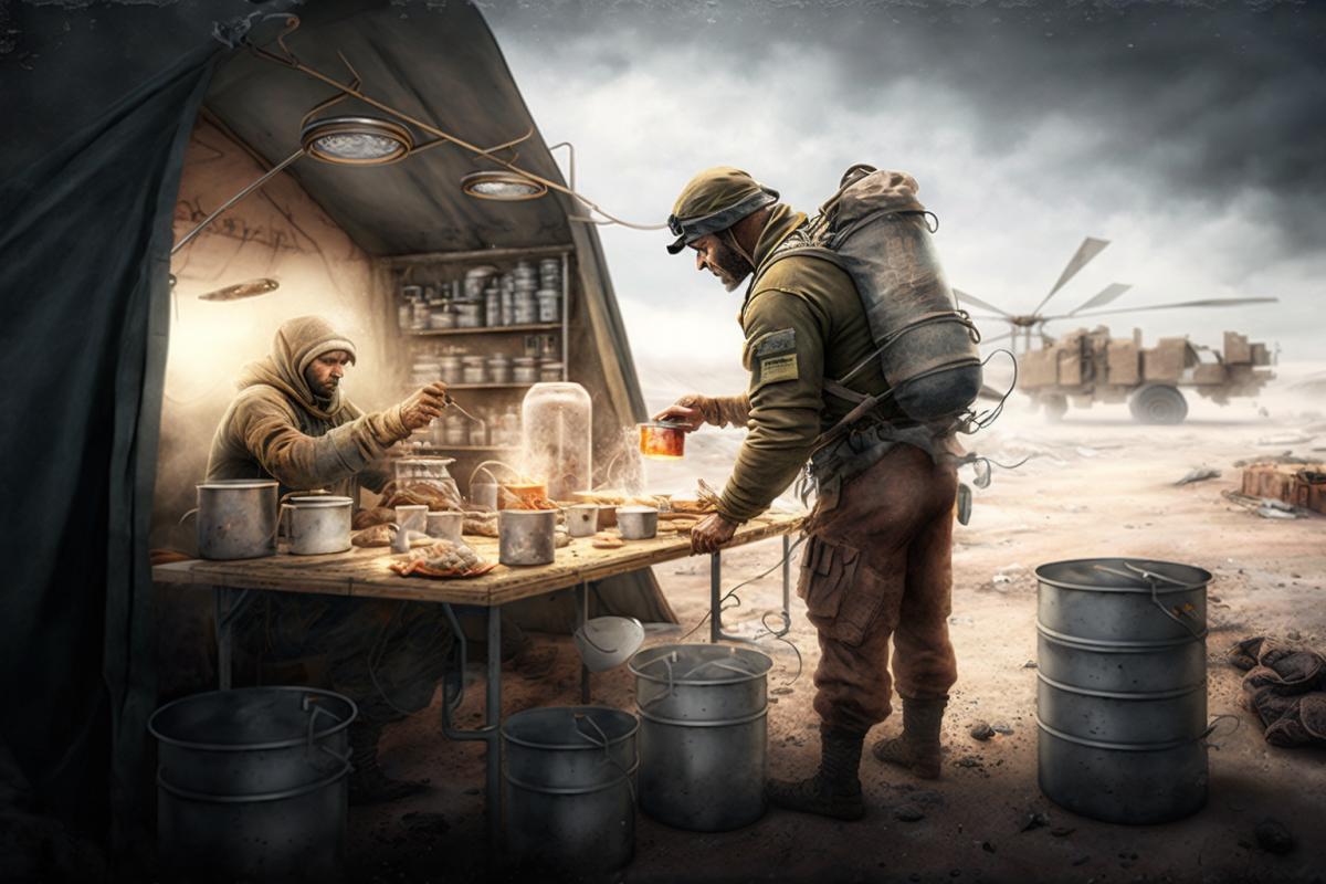 Field kitchen in a post-apocalyptic setting