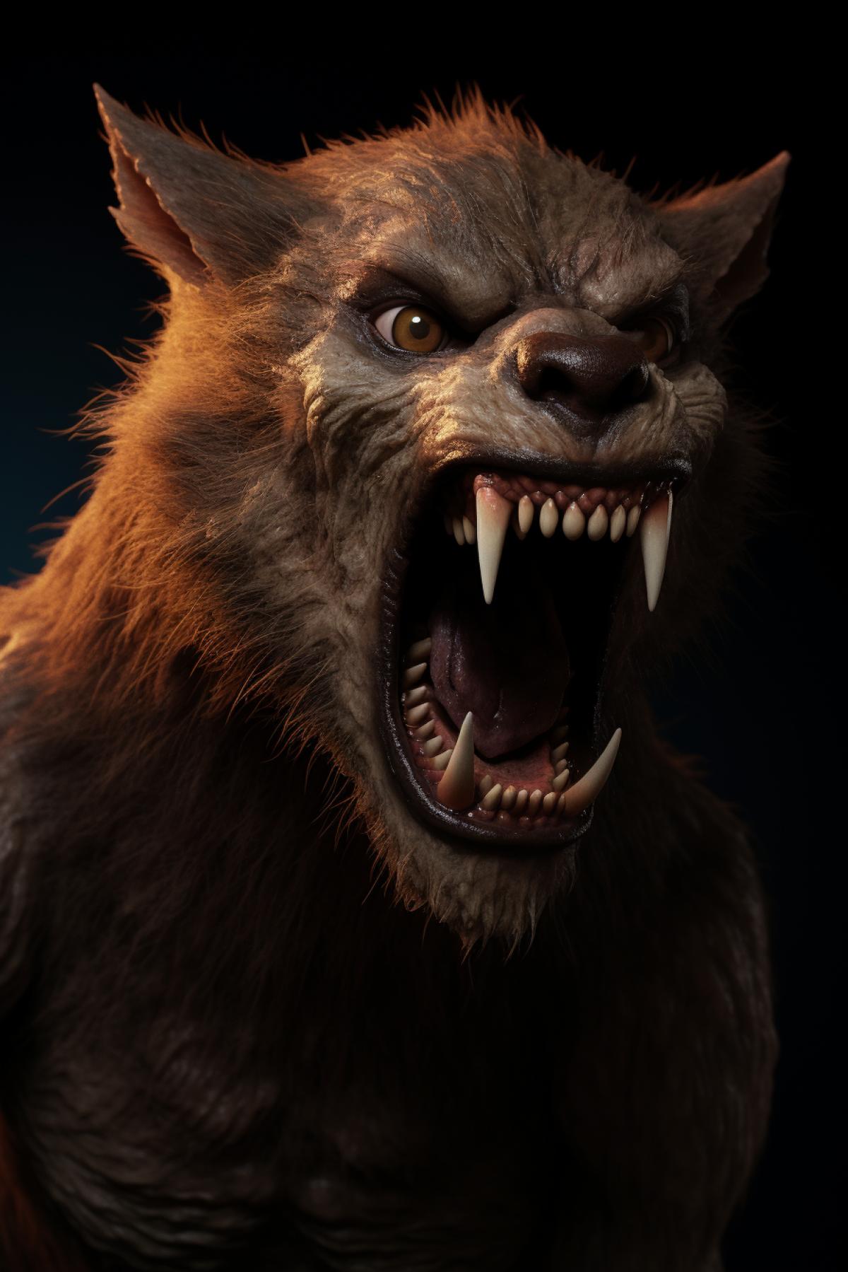 werewolf scooby doo render realistic hyperrealistic keyshot renderer octane renderer medium shot, low lighting, shot on professional camera, cinematic lighting, soft lighting, 4k, 8k, intricate details, depth of field, photography, cinematic shot, cold tone