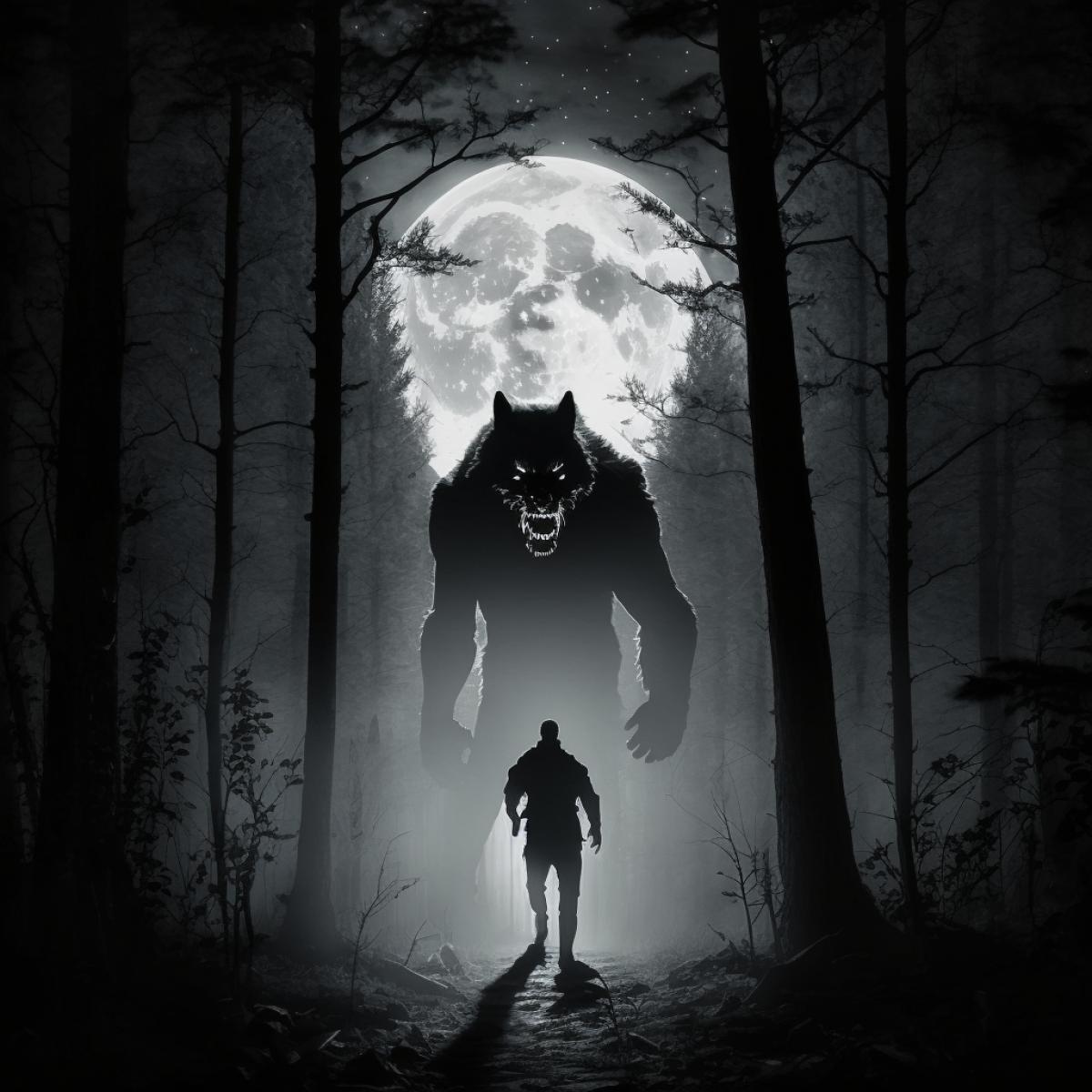 me turning into a werewolf on the full moon in a deep forest