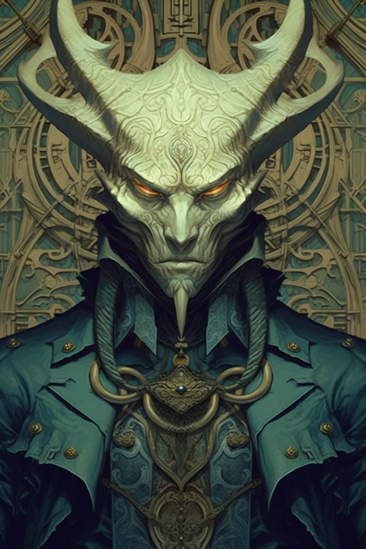 Vampire with fangs, sinister, Peter Mohrbacher, sacred geometry, details, steampunk