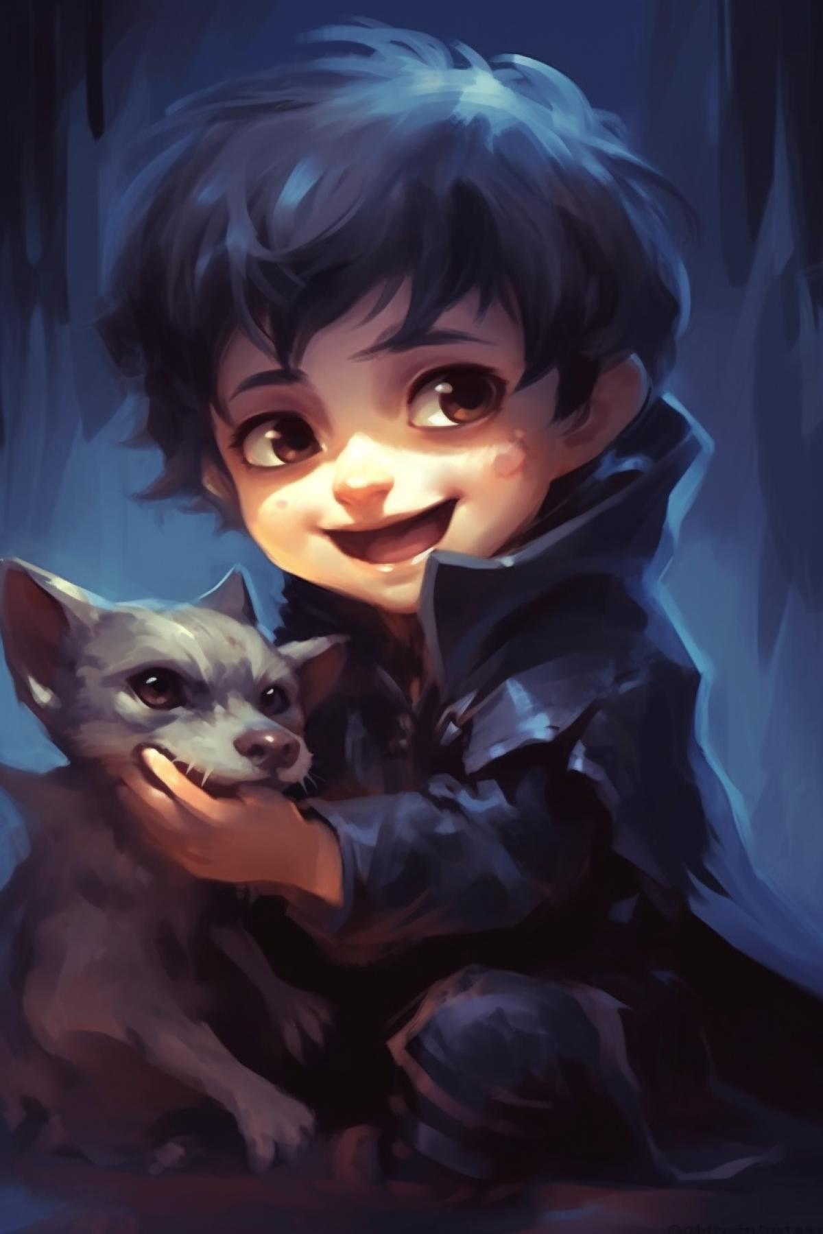 Vampire cub cute and kind bites a cat