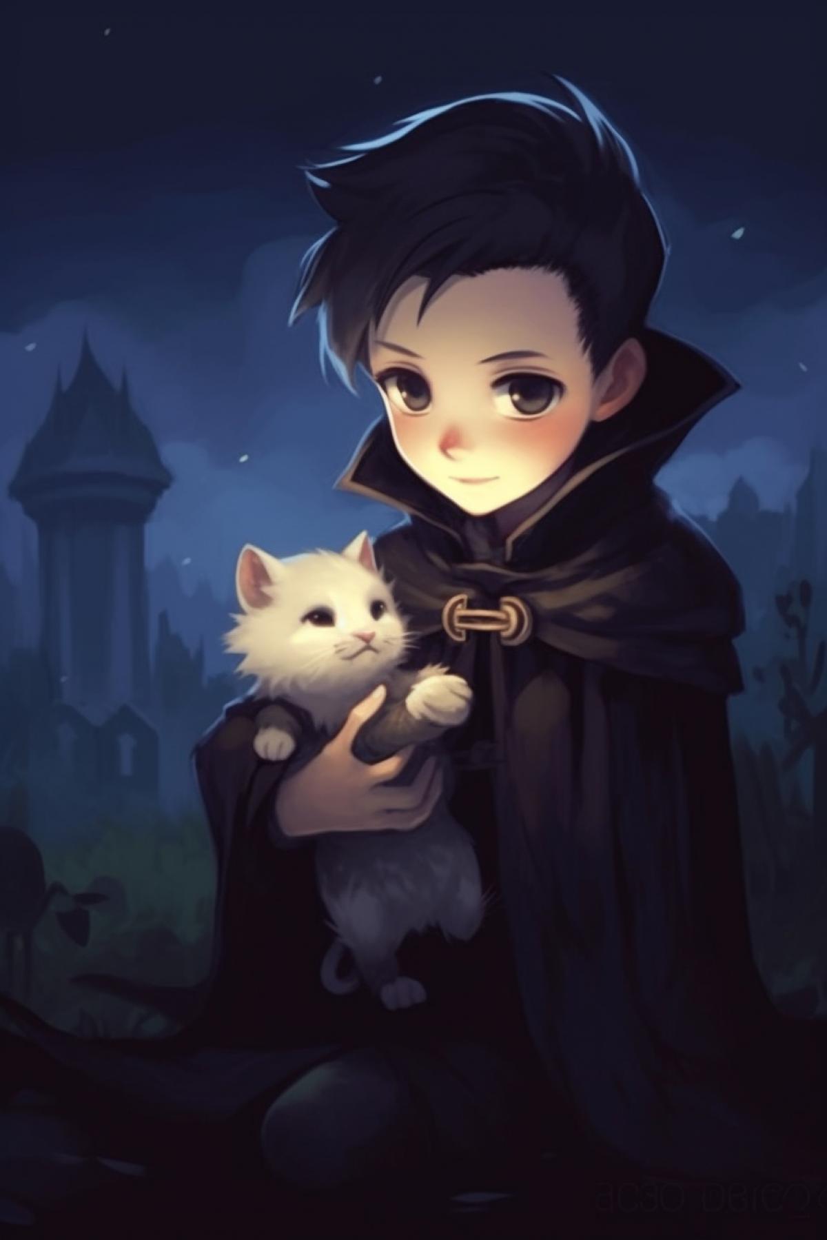 Vampire cub cute and kind bites a cat