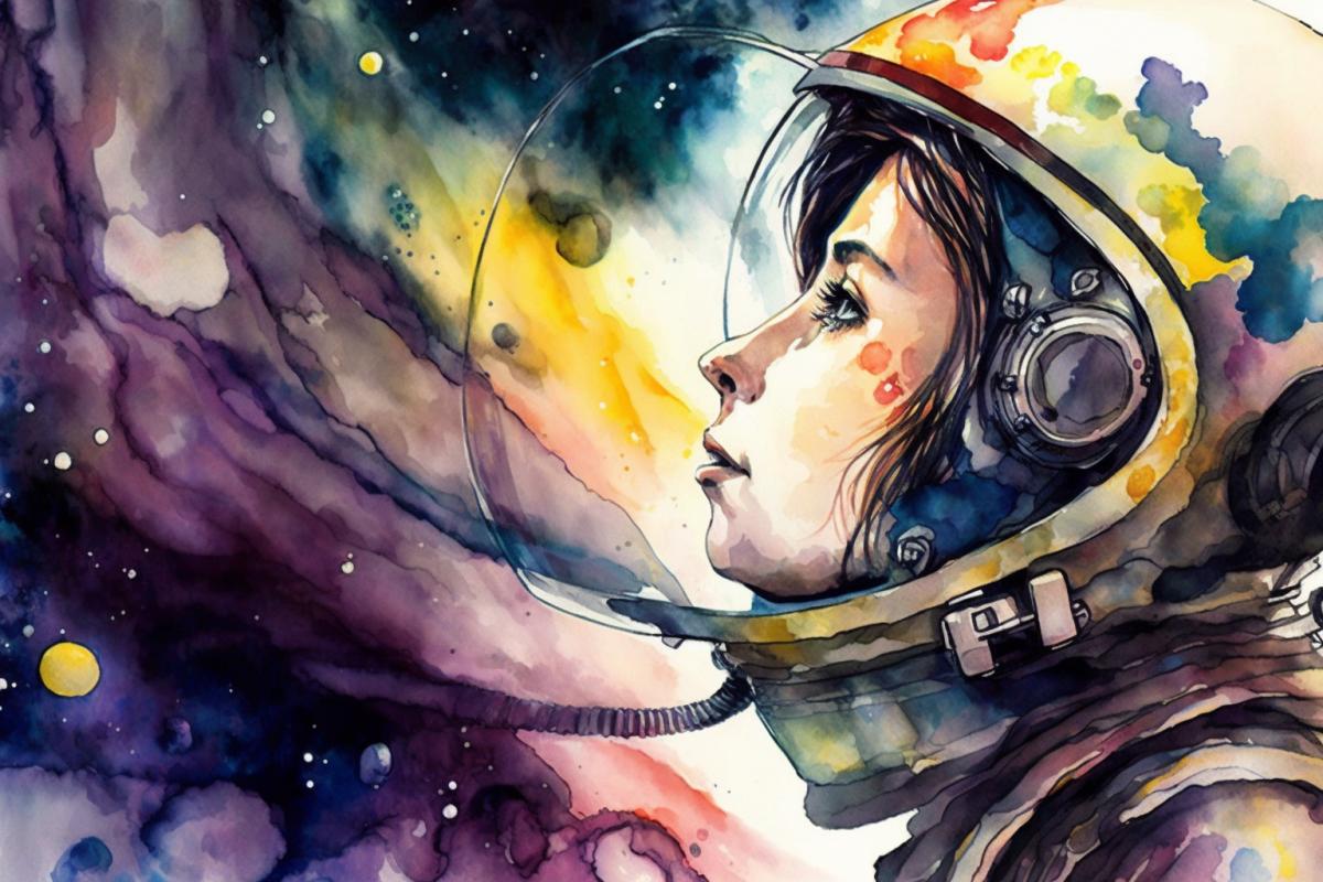 Hallucinations in space, watercolor drawing