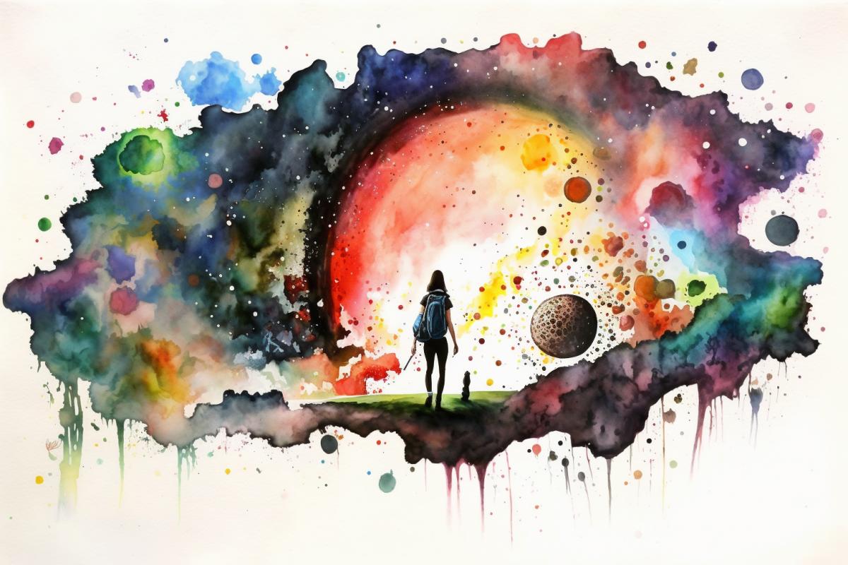 Hallucinations in space, watercolor drawing