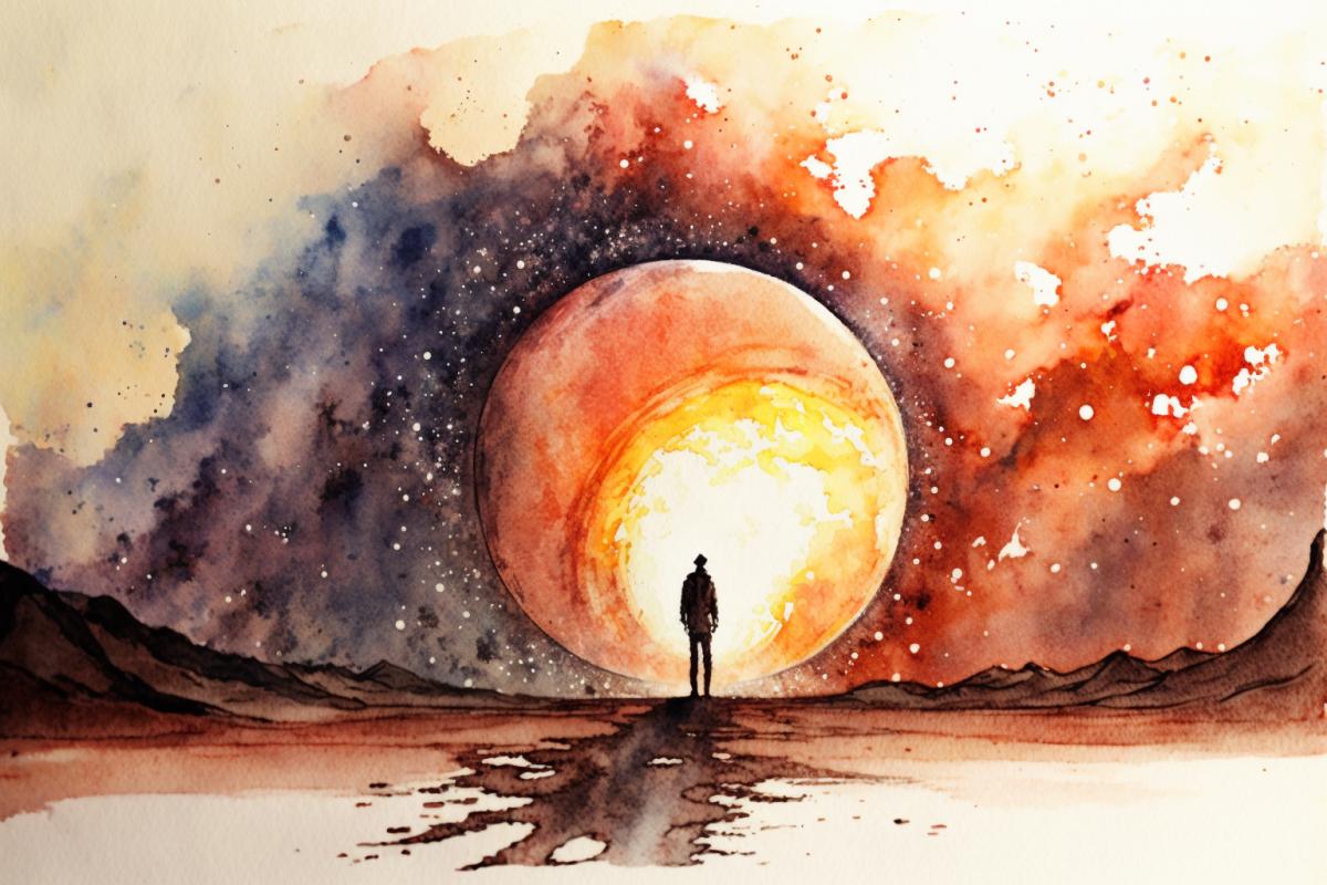 Hallucinations in space, watercolor drawing