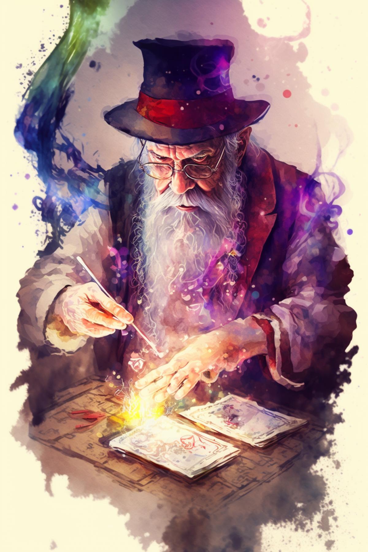 Magic uncle, watercolor drawing