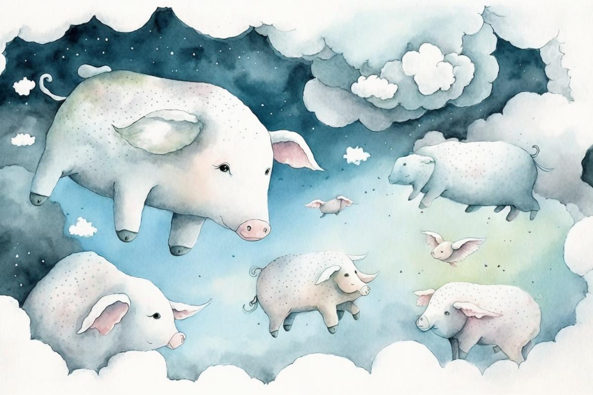 Animal-shaped clouds in the sky, watercolor drawing