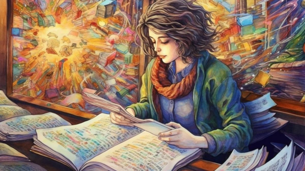Akashic records, bright colors, watercolor drawing