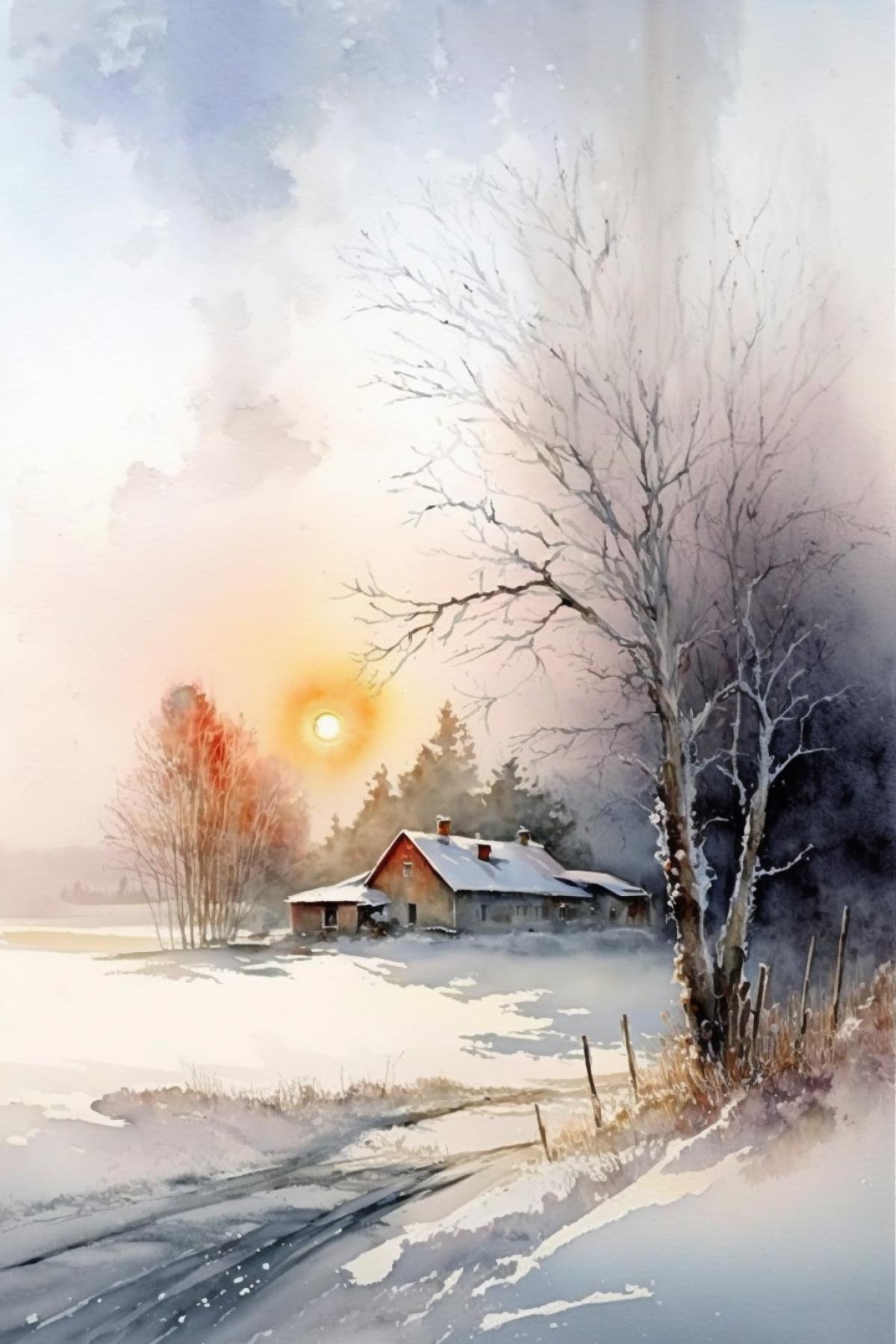 Frost and sun wonderful day. Oh, what are you doing, my lovely friend. :: Watercolor