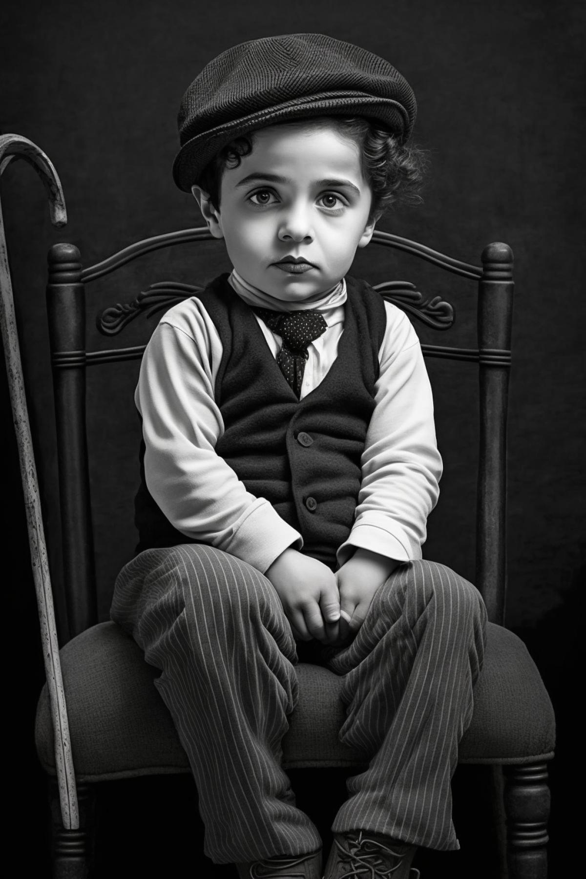 adorable dark and white young child version of charlie chaplin ar 4:5
