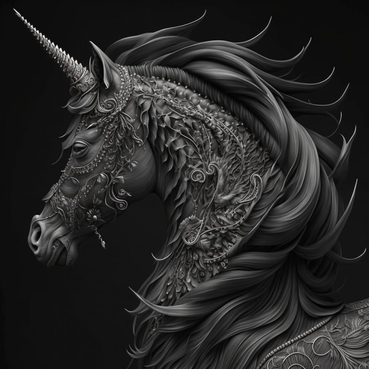 award winning photo of dark unicorn, hyper realistic, intricate details