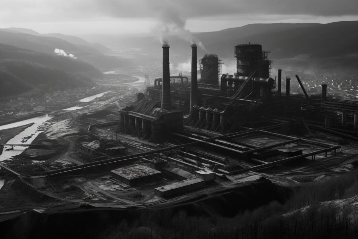 Industrial city, metallurgy, dramatic dark and white photo