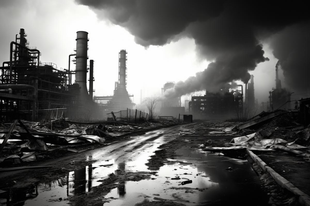 Industrial city, metallurgy, dramatic dark and white photo