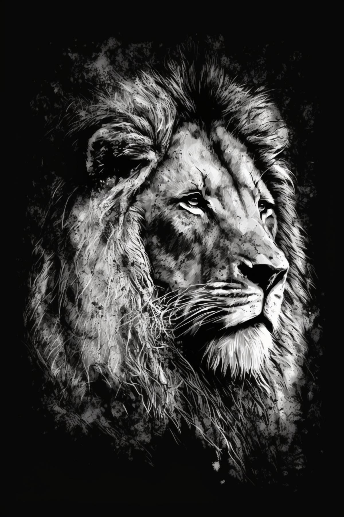 lion, dark ink style, dark and white image