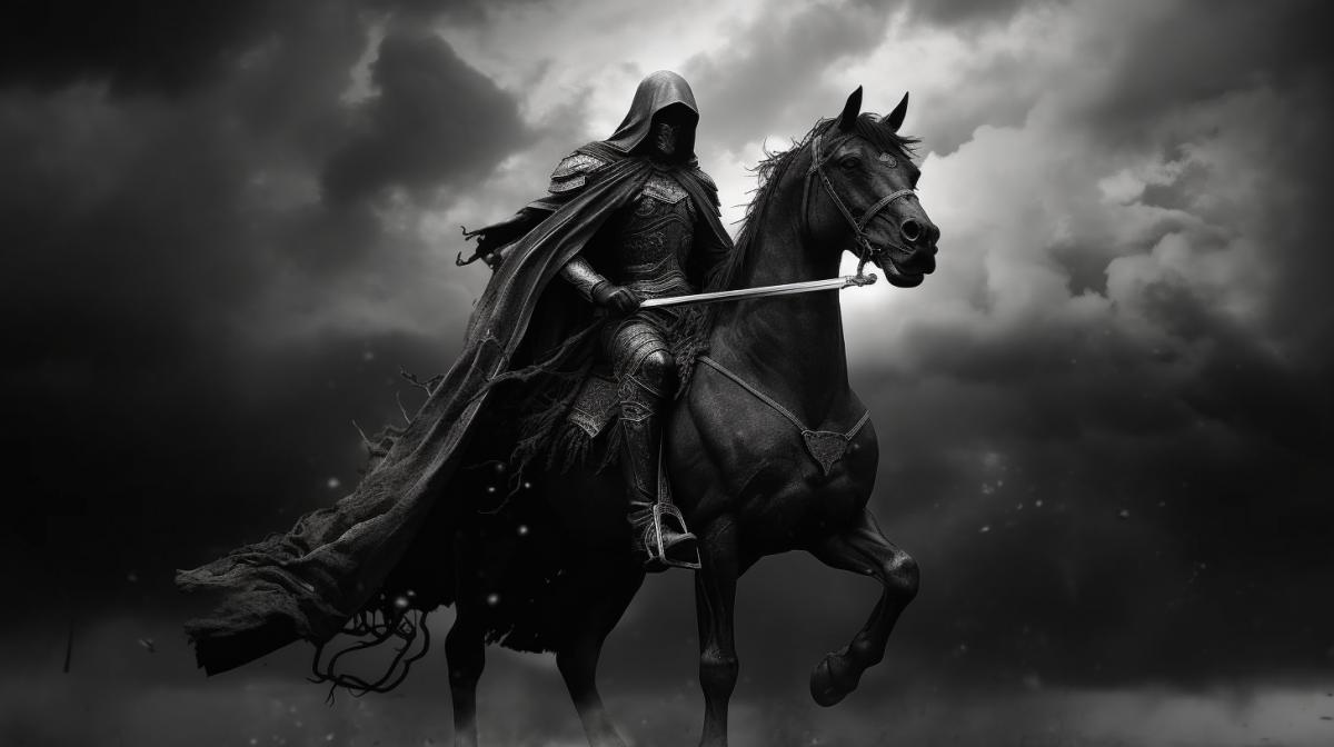 dark horseman of the apocalypse, dark and white picture