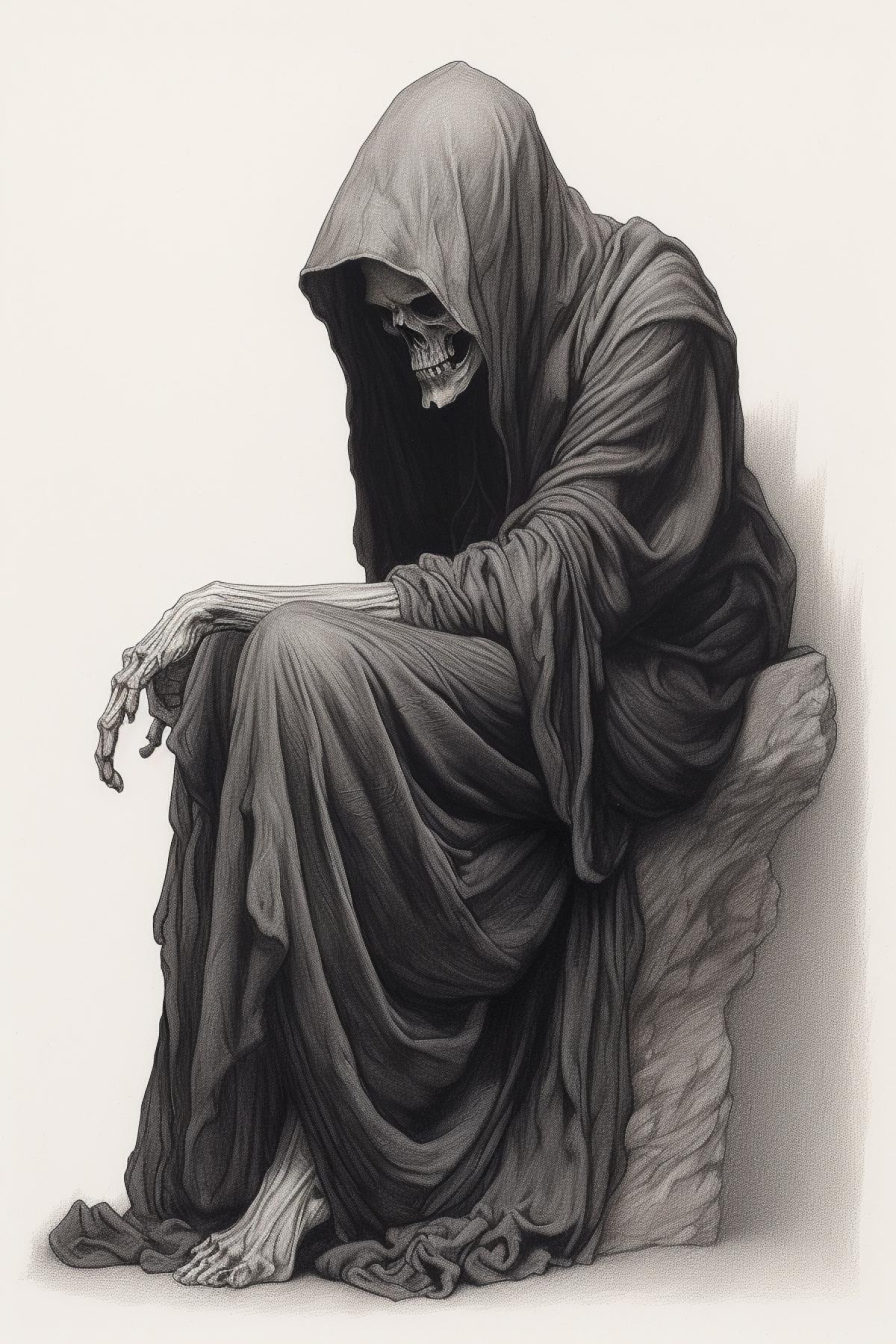 Death, dark and white drawing