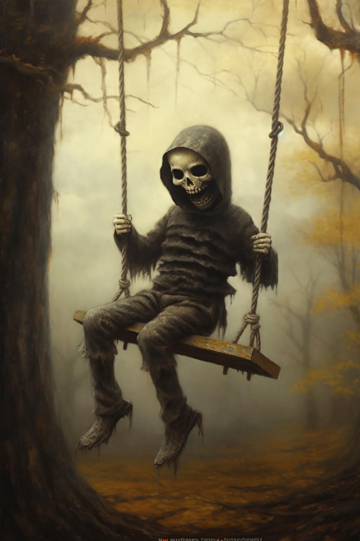 Death as a child, swinging on a swing
