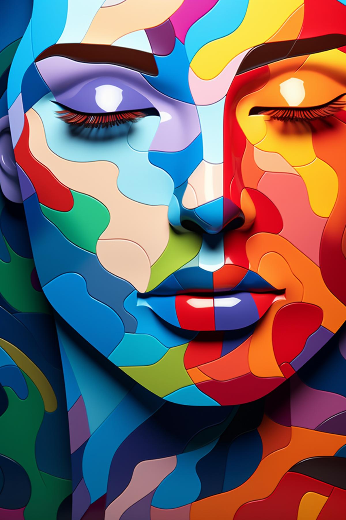 Beautiful female face in the form of multi-colored puzzles