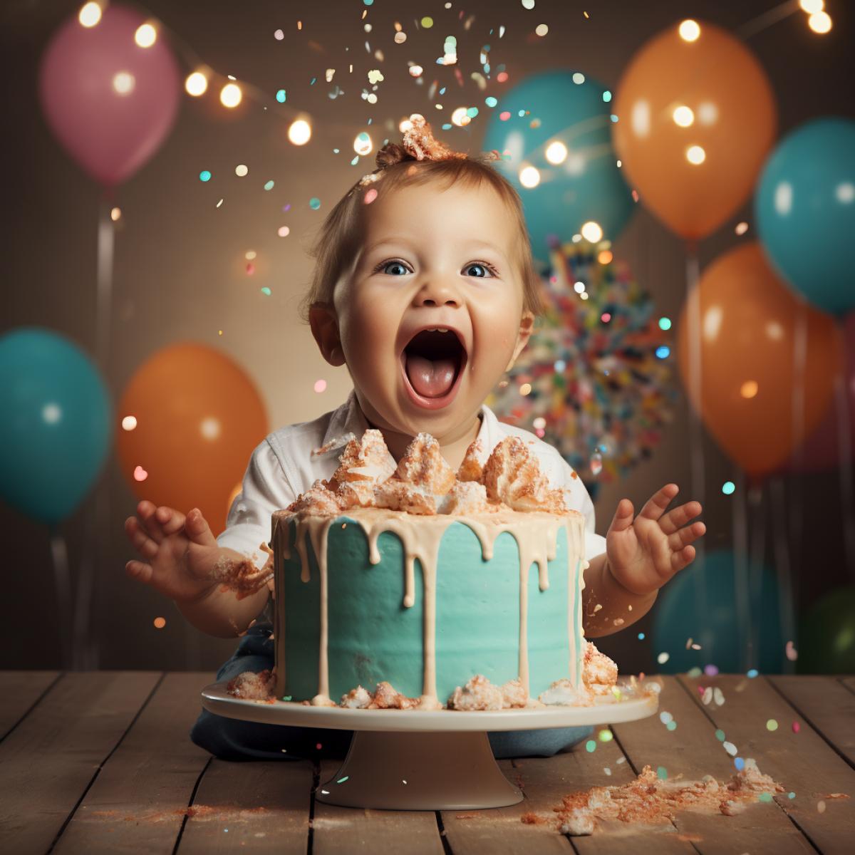 happy birthday, happy baby popping out of cake, render