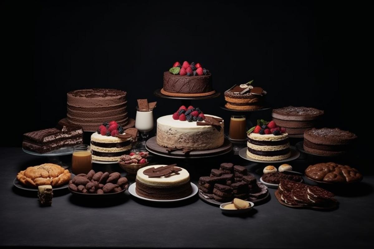 A lot of sweets, desserts, delicious cakes, an abundance of cakes, a lot of sweets