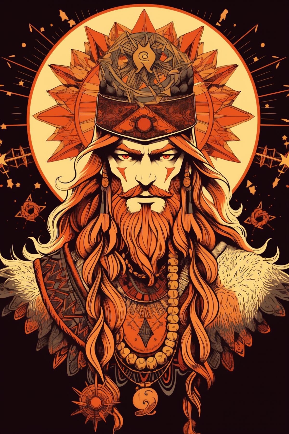 The pagan Slavic god Yarilo, a stylized image of the Sun, costumes and paraphernalia of ancient Slavic mythology