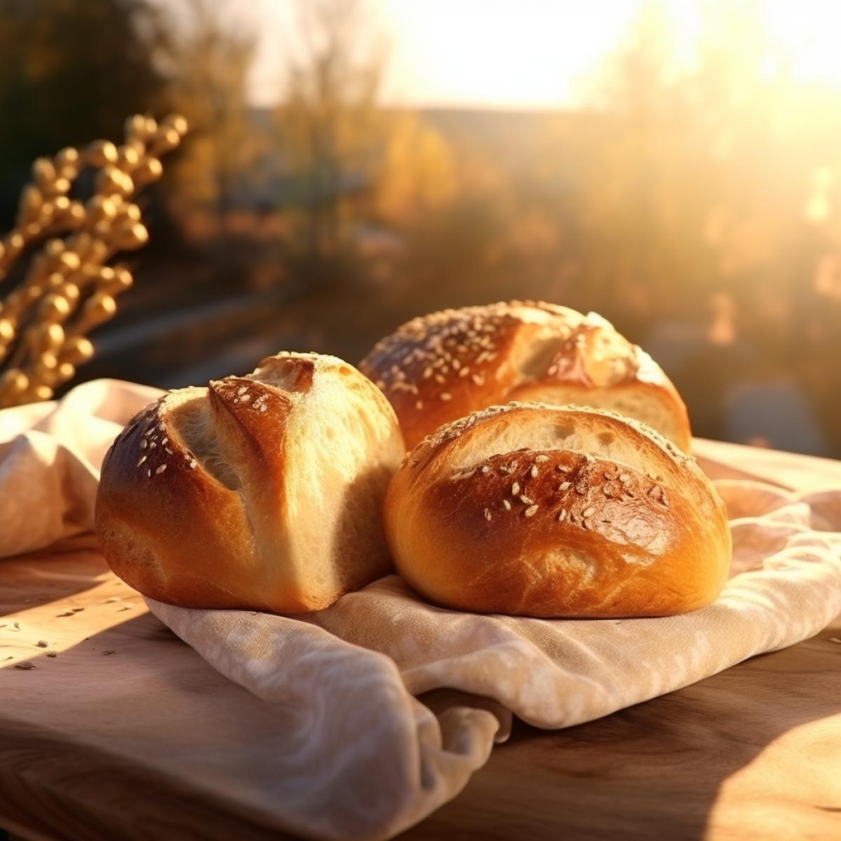 Appetizing bread on a sunny sunset, 4 k, photorealistic, beautiful light 5