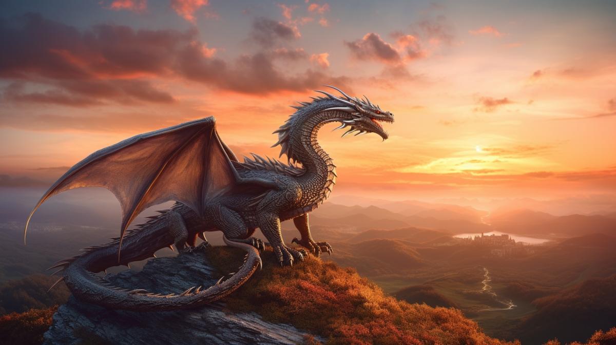 Beautiful dragon and sunset, , many details