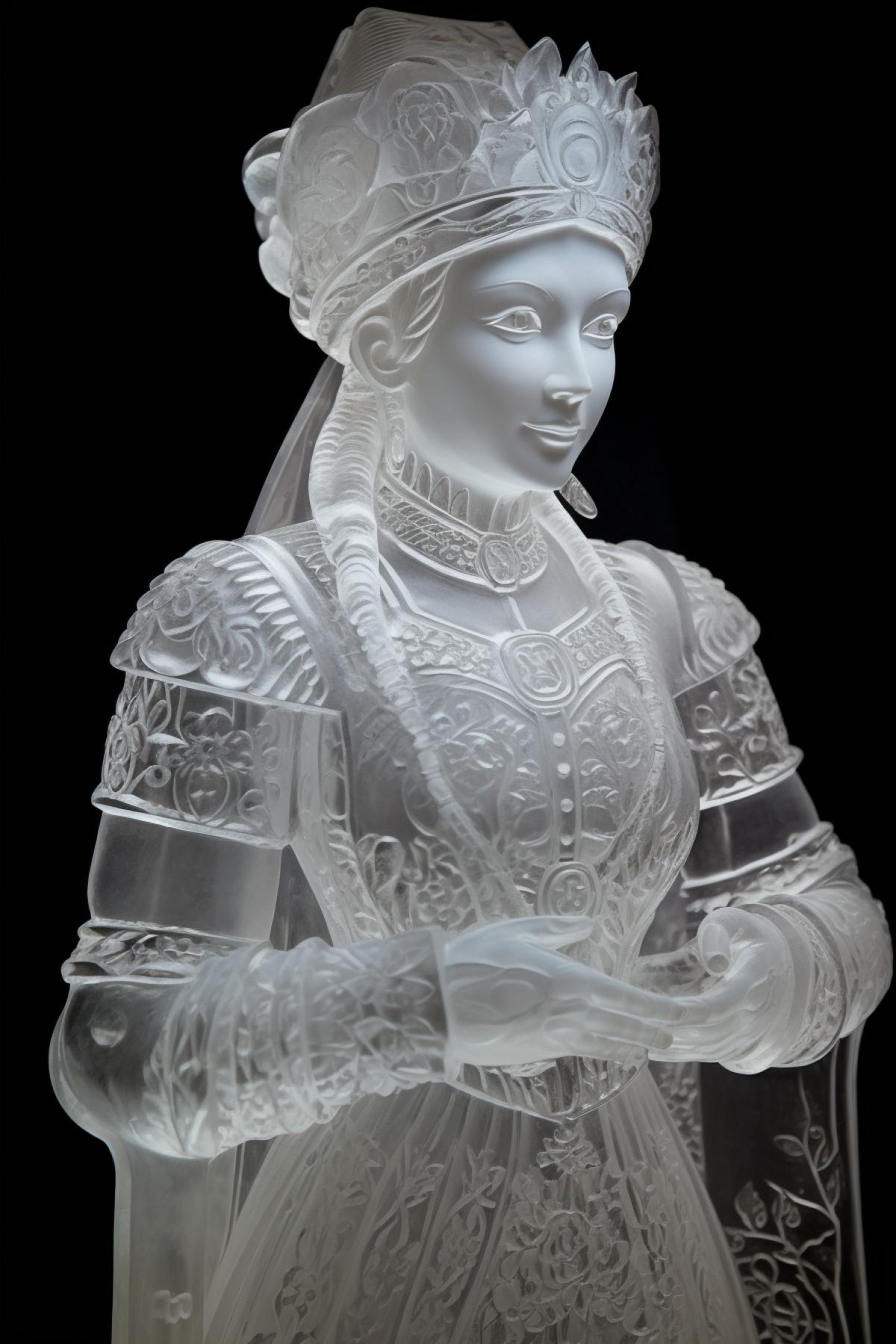 Ice sculpture of the Russian Snow Maiden, many details