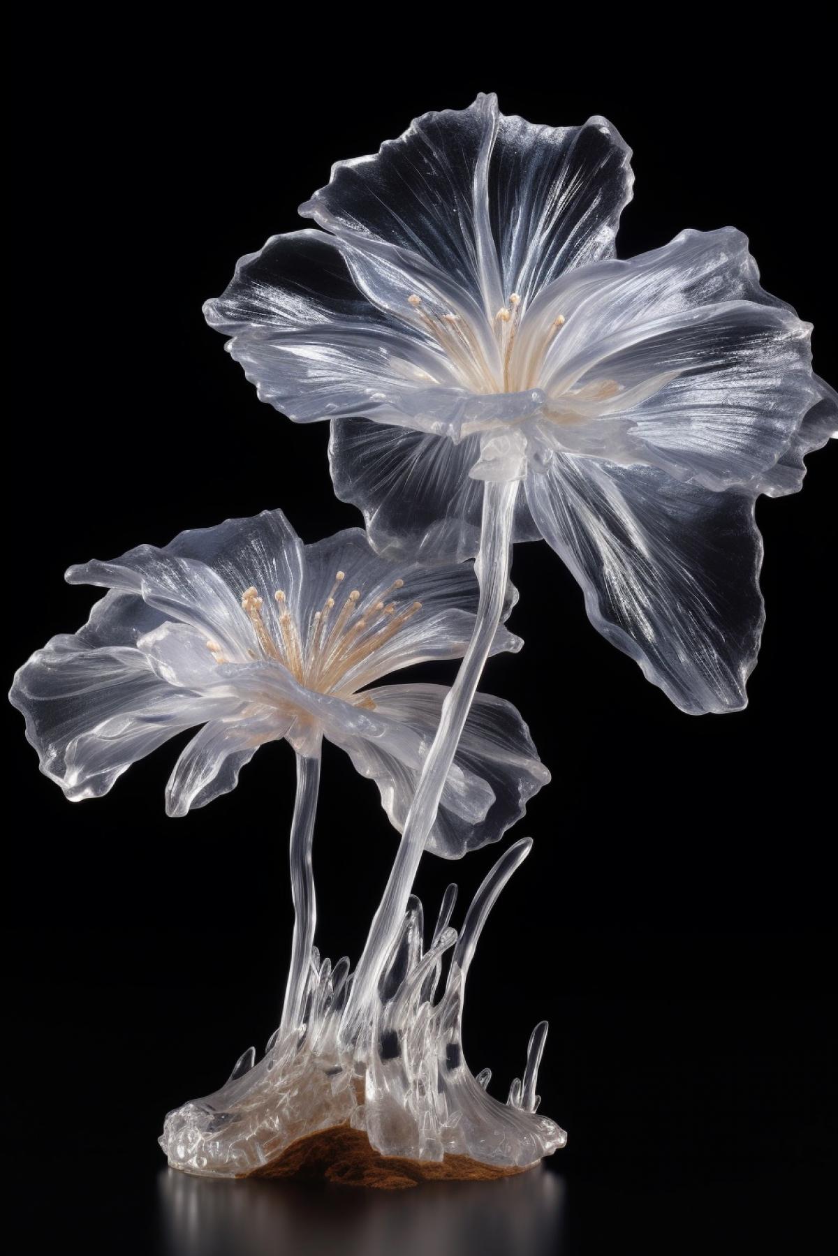 Sculpture of a fragile ice flower on a dark background