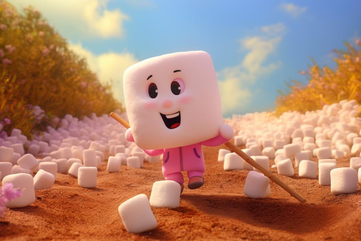 Harvesting marshmallows from the marshmallow field in marshmallow land, 8k