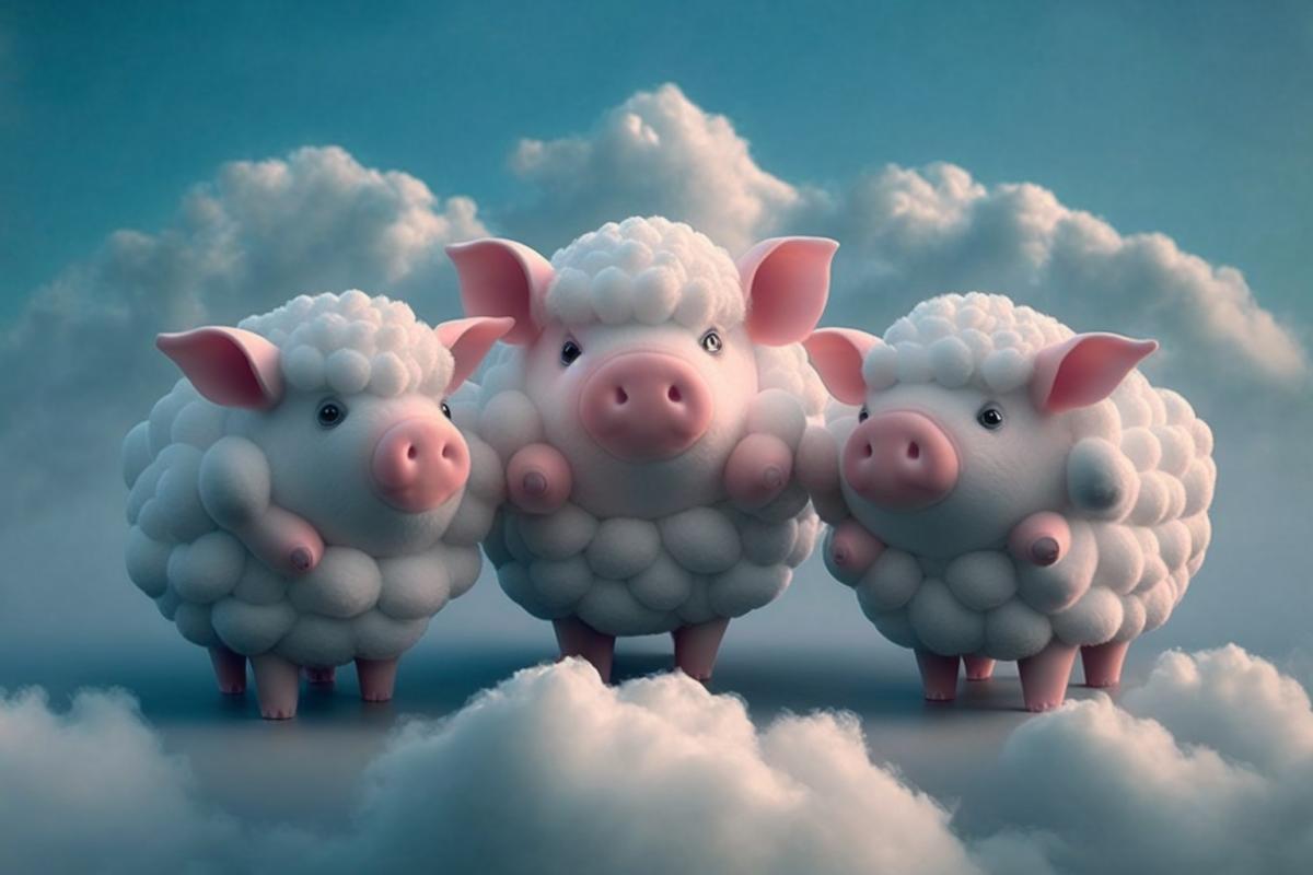 Clouds in the form of cute pigs