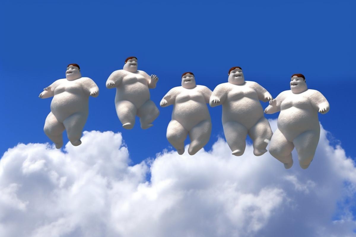 Sumo wrestlers in the form of clouds in the sky